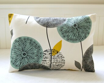 decorative pillow cover blue teal grey mustard yellow, dandelion sofa cushion cover lumbar 12 x 18 inch