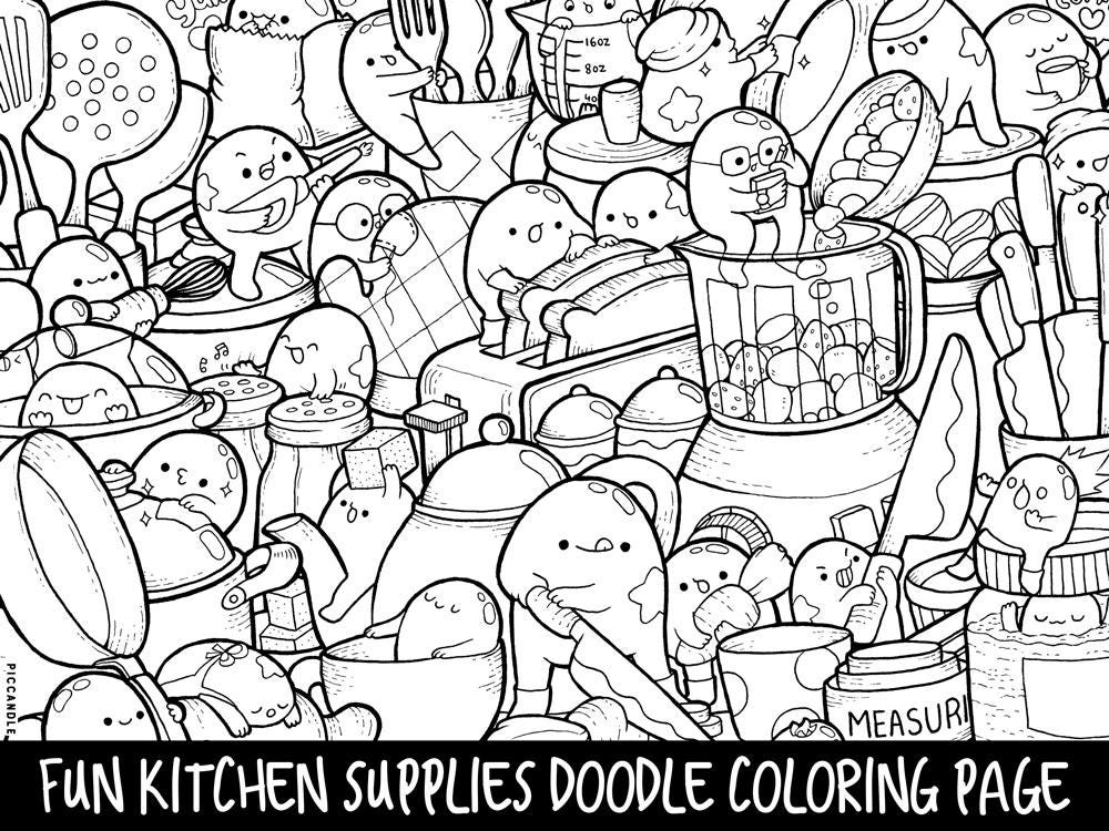 Download Kitchen Supplies Doodle Coloring Page Printable Cute/Kawaii