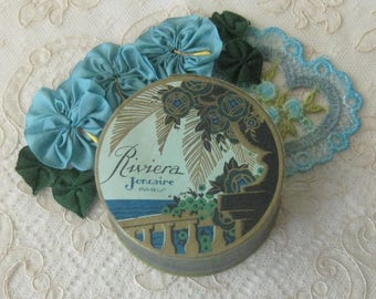 Vintage Riviera Face Powder Box - Maker is Joncaire of Paris - Art Deco Design - Full Contents - Never been Opened