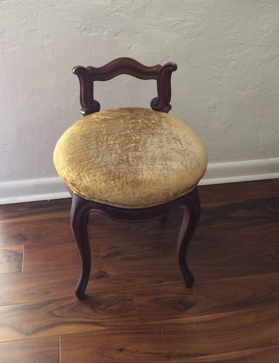 Antique French Vanity Stool Gold Crushed Velvet Round Seat Like this item? - Antique French Vanity Stool Gold Crushed Velvet Round Seat