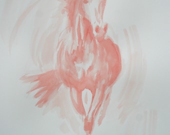Original horse art equine art energy and movement equine horse ink study sketch movement art drawing 'Red III' by H Irvine