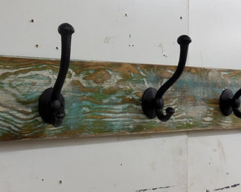 Rustic Coastal Coat Rack, Nautical Coat Rack, Hall Tree, Primitive Coat Rack, Cast Iron Coat Hooks, Wall Hanging, Antique Style Coat Rack