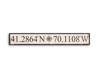 Customized Latitude Longitude Wood Coordinate Sign Nautical Compass Crafted Print on Wood Decor wooden home decor wall signs FREE SHIPPING
