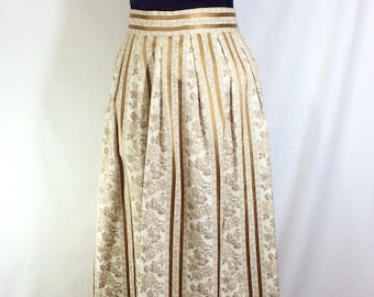 1970s Gold and Cream Floral Striped Brocade Maxi Skirt size S