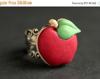 MOTHERS DAY SALE Apple Ring. Red Ring. Fruit Ring. Red Apple Ring. Food Ring. Adjustable Ring. Apple Jewelry. Bronze Ring. Food Jewelry. H