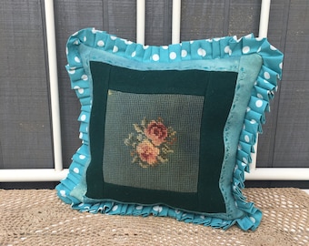 Vintage Handmade Needlepoint Pillow