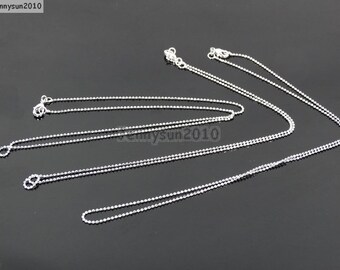 18K Silver Plated Ball Necklace Chains Lobster Clasp 17'' Inches Findings