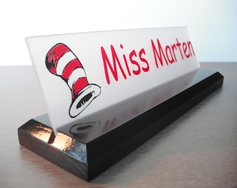 Teacher Name Plate: Dr. Seuss Personalized Wood Desk Sign 10 X 2.5