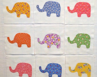 Elephants Appliqued Quilt Blocks