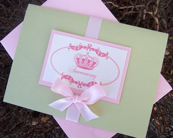 baby annoucement, elegant annoucement, birth annoucement, picture annoucement, pink, green annoucement