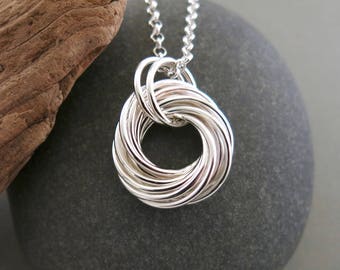 NEW: Large sterling silver love knot pendant with 30" sterling rolo chain