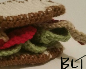 B.L.T. crochet BLT sandwich. Bacon Lettuce Tomato Bread crochet. Pretend Food. Kid toy.