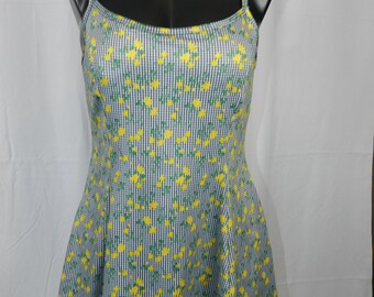 Vintage 90s Skirted Gingham Plaid Daist Print One Piece Swimsuit / Bathing Suit - Size 10