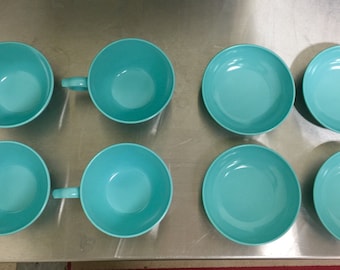 Melmac Cups and Bowls (4) Each. (8) Total