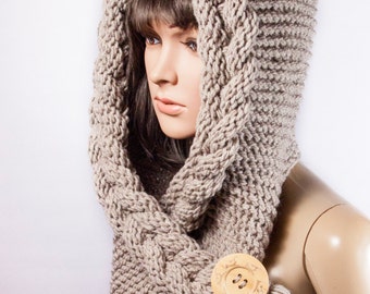 Hooded Scarf, Scarf, Hood, scarf hooded, Chunky scarf, Wool cowl | 207