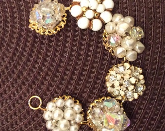 Elegant, Sparkling Upcycled Rhinestone and Pearl Bracelet