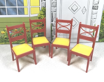 RENWAL CHAIR SET of Four, 1950's, Hard Plastic, D53/K63 Kitchen and/or Dingroom, 3/4" Scale, Vintage Tin Dollhouse Furniture