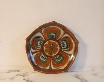 Vintage Mexican Ceramic Plate ~ Mexican Folk Art ~ Lotus Flower Design ~ Signed 'KE' Mexico ~ Ken Edwards Classic Design