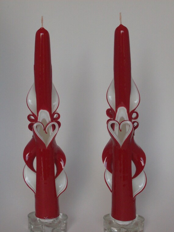 Valentine's Day Handcarved Heart Taper Candles