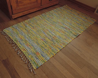 Hand Woven Rag Rug Sunny Yellow Denim 27" x 52"
