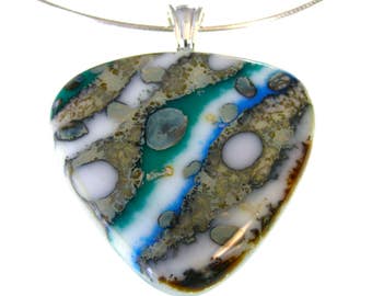 Art Glass Fused Pendant with Fine Silver Inclusions Creates Beautiful Fuming Color Changes and Variances in the Glass ~ 16" Omega SS Chain