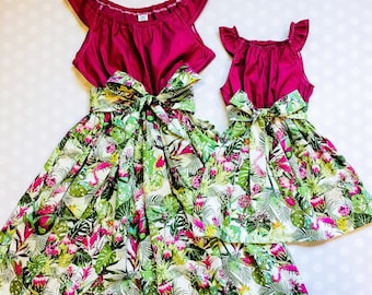 Mommy and Me Dresses - Mother Daughter Outfits - Mother Daughter Dresses - Matching Dresses - Tropical Dresses - Mothers Day Gift - Leaf