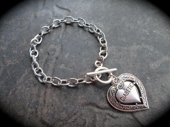 Diabetic Medical Alert Bracelet with silver link chain and