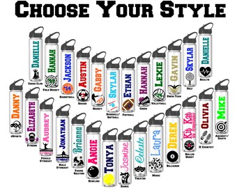 Personalized Water Bottles, Sports Water Bottle, Basketball, Football, Soccer, Volleyball, Cheer, Hockey, Softball, Baseball, Swim, Team