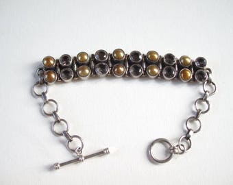 Vintage Sterling Silver Real Pearl Smoky Topaz Bracelet