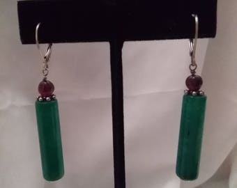 Groovy Green cylindrical Bead earrings