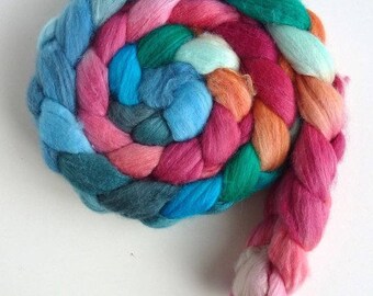 Merino/ Silk Roving (Top) - Handpainted Spinning or Felting Fiber, Spring Kiss