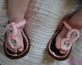 Baby sandals, Crochet shoe, brown baby shoes, baby crochet booties, crochet baby sandles, girl sandals, summer flip flops,