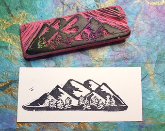 HANDCARVED STAMPS - Mountain Range and Trees
