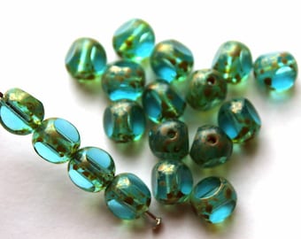 8 mm Light Teal Picasso 3-Cut Beads