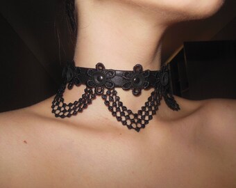 Black lace choker, fetish collar, Black choker, slave collar, black lace necklace, day collar, collar bdsm, victorian style