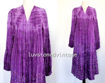70s Vintage Indian Papillon Boho Hippie Cotton Gauze Metallic India Tie Dye Ombre Gypsy Festival Maxi Dress . XS . SM . 941.1.19.15 D217
