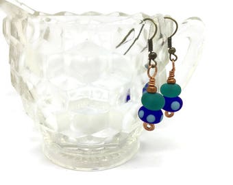 Two Lampwork glass beads, etched, copper Earrings