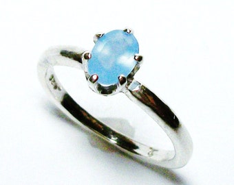 Blue chalcedony ring, solitaire ring, blue, blue jewelry, teen jewelry, s 5 "Powder Puff"