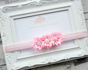 Pink Baby Headband, Baby Girl Headband, Newborn Headband, Flower Girl Headband, Baby Photo Prop, Infant Headband, Petite Headband