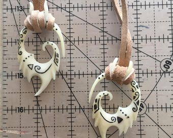 Painted Bone and Leather Necklace