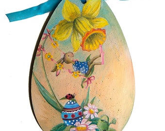 Happy Easter, Easter Decorations, Easter Bunny, Spring Decor, Wood egs, easter egg, decoupage egg, rabbit,children gift, painted egg