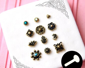 Brass Tragus Piercing / Labret Piercing / Medusa Piercing / Cartilage Piercing / 16g Bioflex / Conch Bar / Push Fit Bioflex / Boho Labret