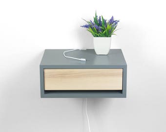 Devon Gray Contemporary Nightstand, Floating Nightstand, Side Table, Bedside Table, Wall Mount Night Stand