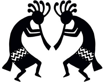 Kokopelli Twins 4" Black Silk Screen Enamel Fused Glass Decal 17CC898
