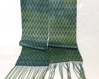 Handwoven Tencel Scarf, Tencel Scarf, Woven Scarf, Handwoven Scarf, Seaglass - Seaglass Waves Scarf (#16-27 Dark Teal)
