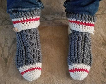 Crochet sock monkey slippers