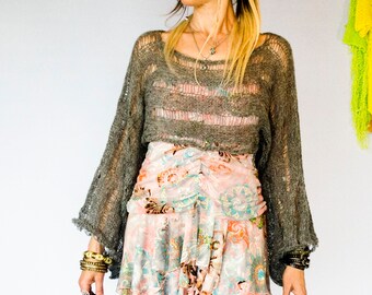 Cropped Sweater, Grey Cropped Shrug, Loose Knit Mohair Shrug, Boho Fashion