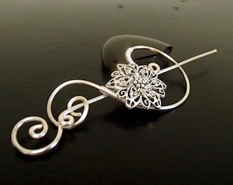 Flower Brooch pin, Shawl Pin, Scarf Pin, Sweater Brooch, Knitting Accessories, Silver Wire pin