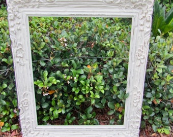 Large wood vintage shabby chic large antique off white picture frame