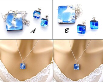 Blue Murano Necklace, Genuine Venetian Earrings and Art Glass Necklace, Murano Glass Necklace and Studs, Pendant Necklace, Venetian Necklace